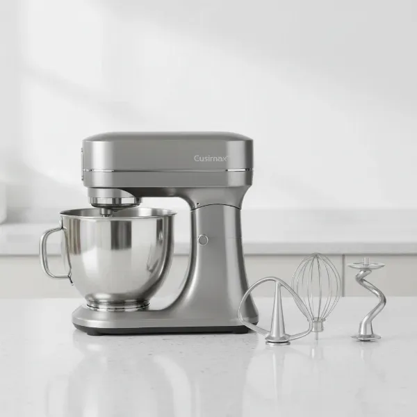 Cusimax 5-quart stand mixer with whisk, dough hook, and flat beater attachments