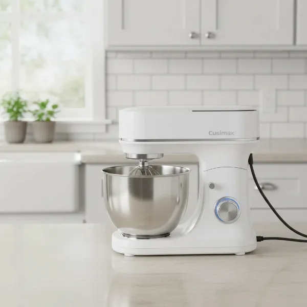 Affordable Cusimax 5-quart stand mixer on a modern kitchen countertop, ready for baking