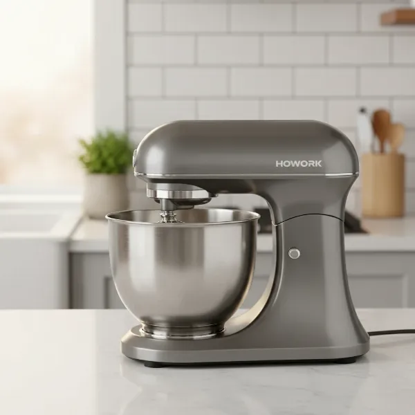 Howork 8.5-quart stand mixer on a kitchen counter with a mixing bowl.