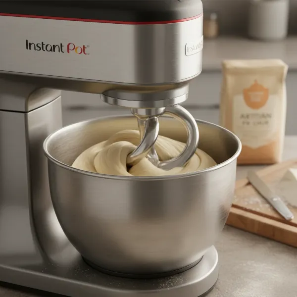 Instant Pot Stand Mixer Pro kneading dough in 7.4-quart bowl, powerful 600-watt motor