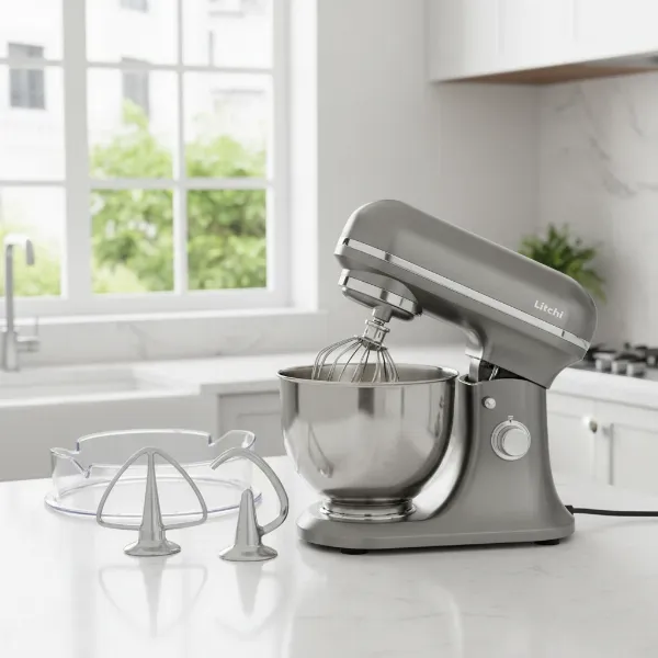 Litchi 5.5 Qt stand mixer with stainless steel bowl, tilt-head, and attachments
