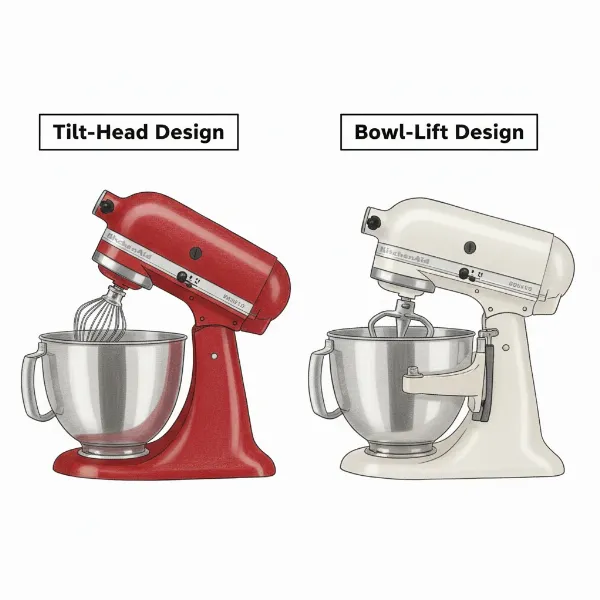 Illustration of tilt-head and bowl-lift stand mixer designs