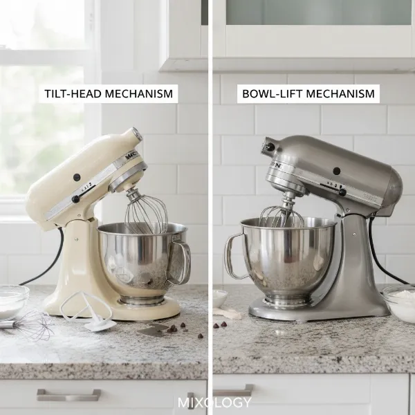 A comparison of tilt-head and bowl-lift stand mixers highlighting their design differences.