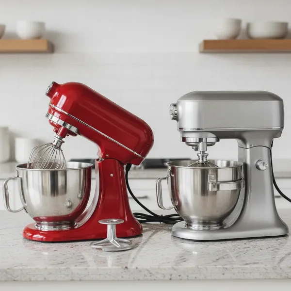 Illustration comparing a tilt-head and bowl-lift stand mixer side by side for different designs